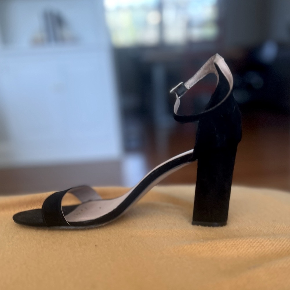 Open toe, black block heel with ankle strap